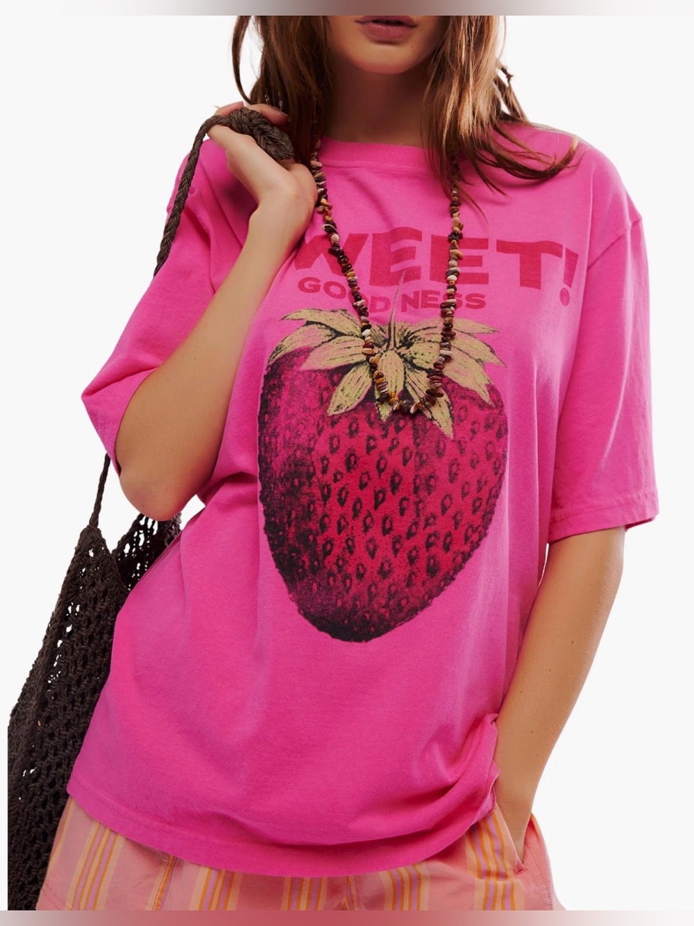 Free People Harvest Contage Wash Strawberry Graphic Tee NWOT